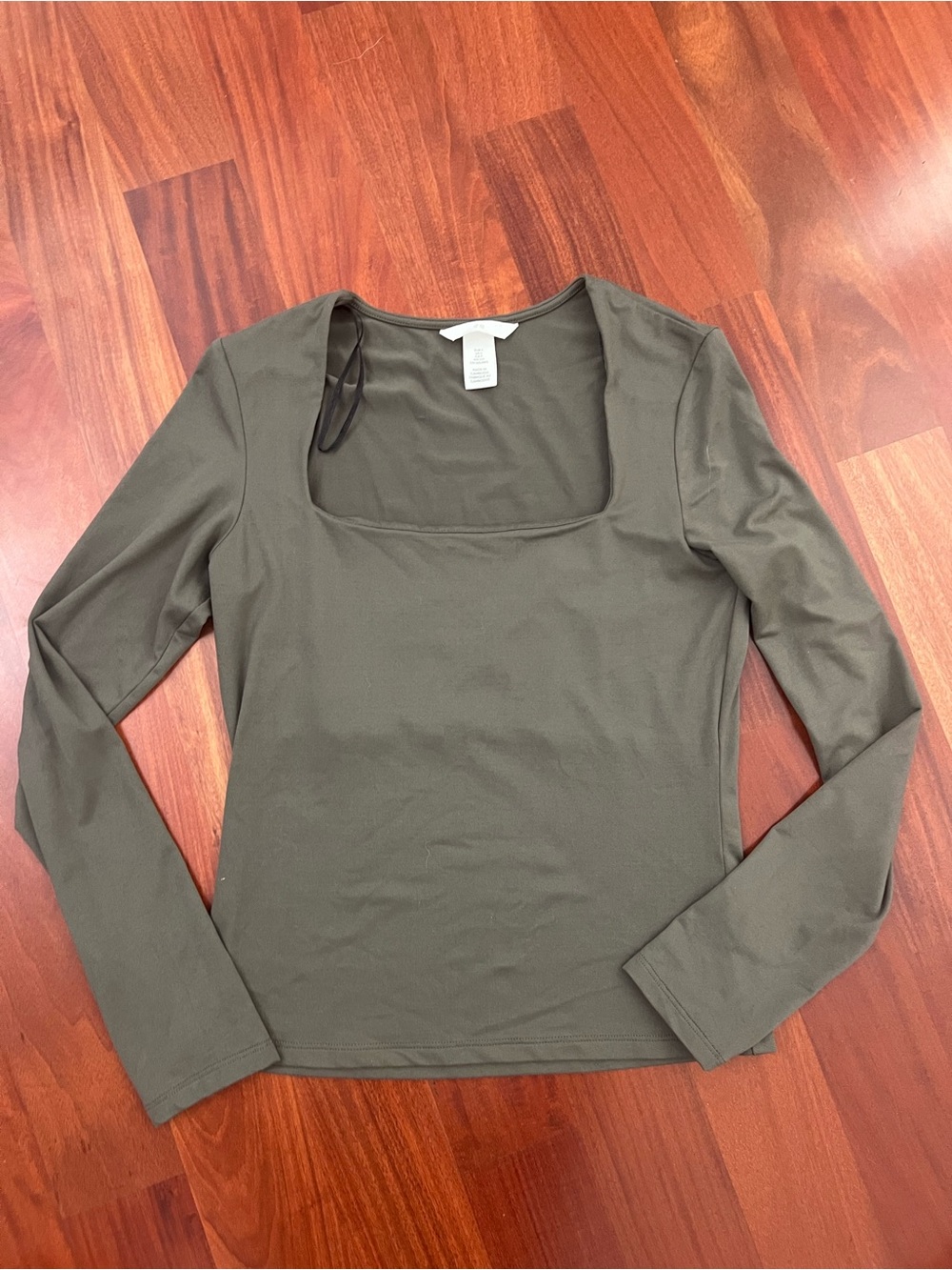 H&M Olive Green Long Sleeve Square Neck Top